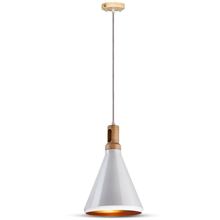(Lot de 8) Suspension en fer avec abat-jour en bois blanc - E27