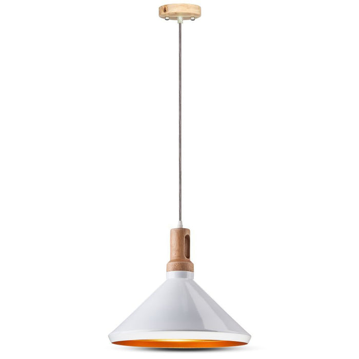(Lot de 8) Suspension en Fer avec Abat-jour en Bois Blanc - E27