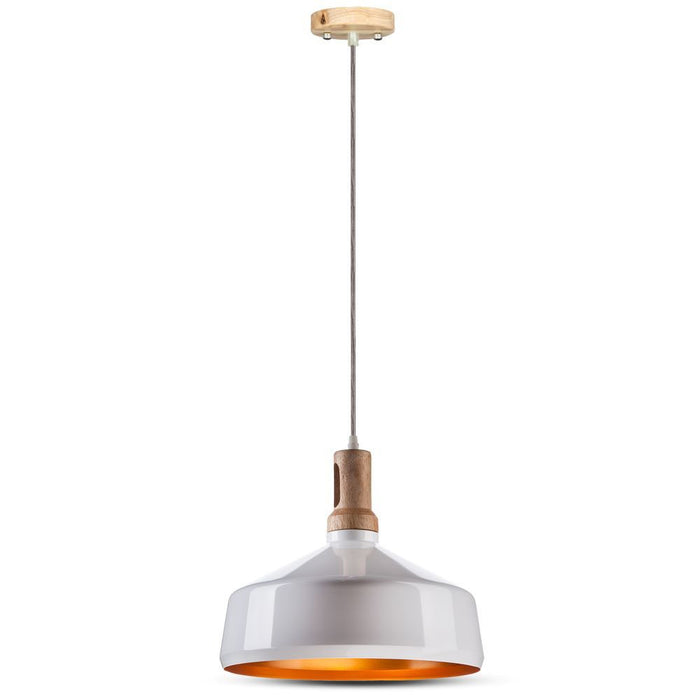 (Lot de 4) Suspension en Fer avec Abat-jour en Bois Blanc - E27