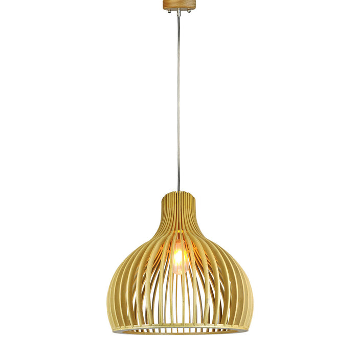 Suspension en bois avec embout décoratif chromé - E27