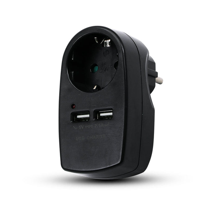 (Lot de 60) Adaptateur de Prise EU VT-1044 avec Contact de Mise à la Terre et Interface de Charge - Noir