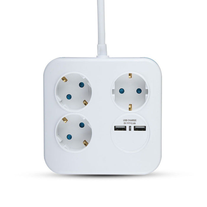 (Lot de 40) Prise 3 Voies avec USB (3G1.5mm2 X 1.4m) - Carrée