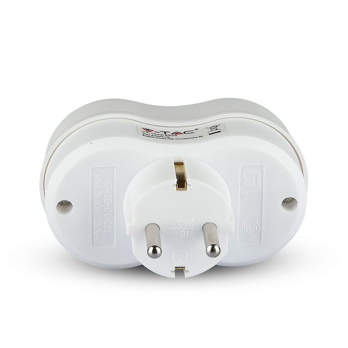 (Lot de 200) Adaptateur 2 prises VT-1042 16A avec contact de mise à la terre 16A - Blanc