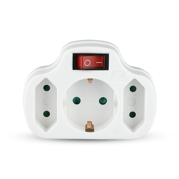 (Lot de 200) Adaptateur VT-1063 avec 2 prises 2.5A et 1 prise 16A avec mise à la terre - Blanc