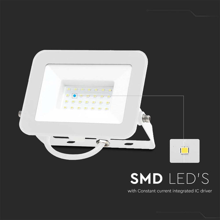 (Lot de 20) Projecteur LED 30W VT-44030 avec puce Samsung 6500K Corps Blanc Verre Blanc