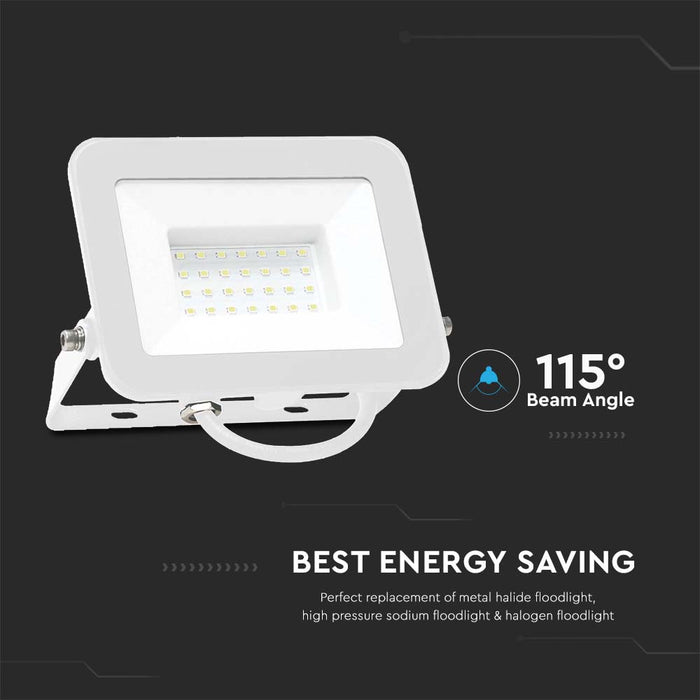 (Lot de 20) Projecteur LED 30W VT-44030 avec puce Samsung 6500K Corps Blanc Verre Blanc
