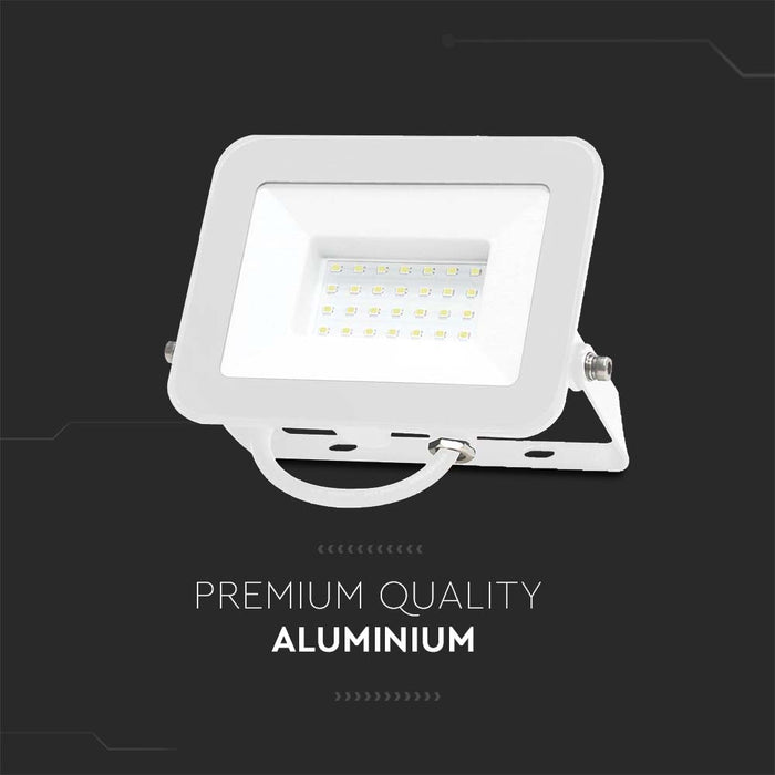 (Lot de 20) Projecteur LED 30W VT-44030 avec puce Samsung 6500K Corps Blanc Verre Blanc