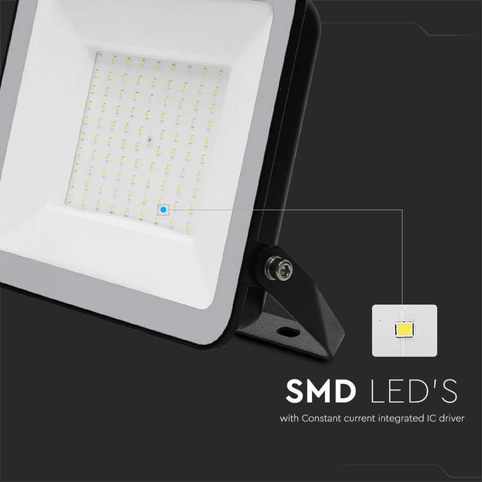 (Lot de 8) Projecteur LED 100W SMD VT-44100 avec puce Samsung 1m de câble 6500K Corps noir Verre gris