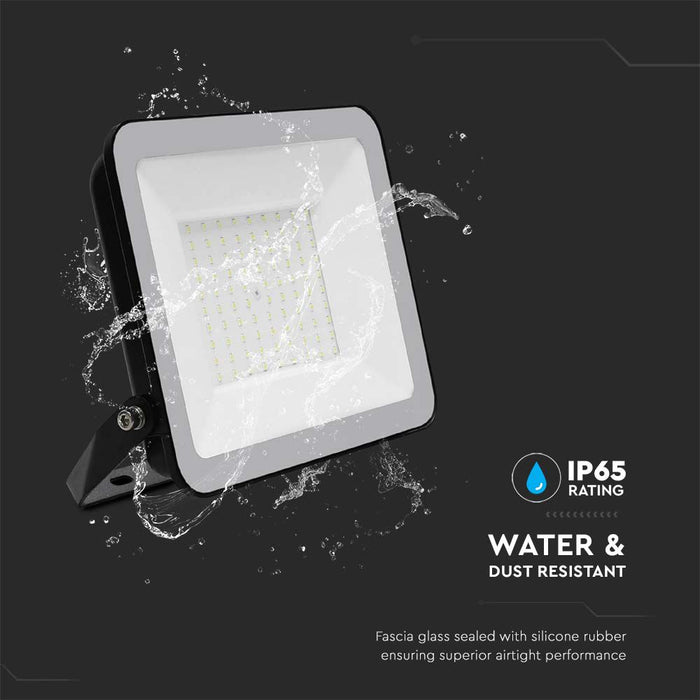 (Lot de 8) Projecteur LED 100W SMD VT-44100 avec puce Samsung 1m de câble 6500K Corps noir Verre gris