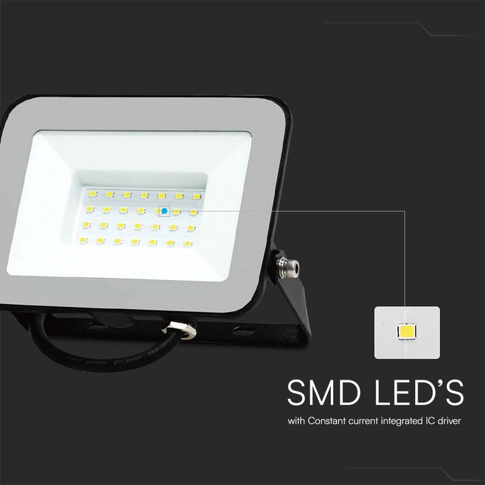 (Lot de 20) Projecteur LED 30W SMD avec puce Samsung & Câble 1m 4000K Corps Noir Verre Gris