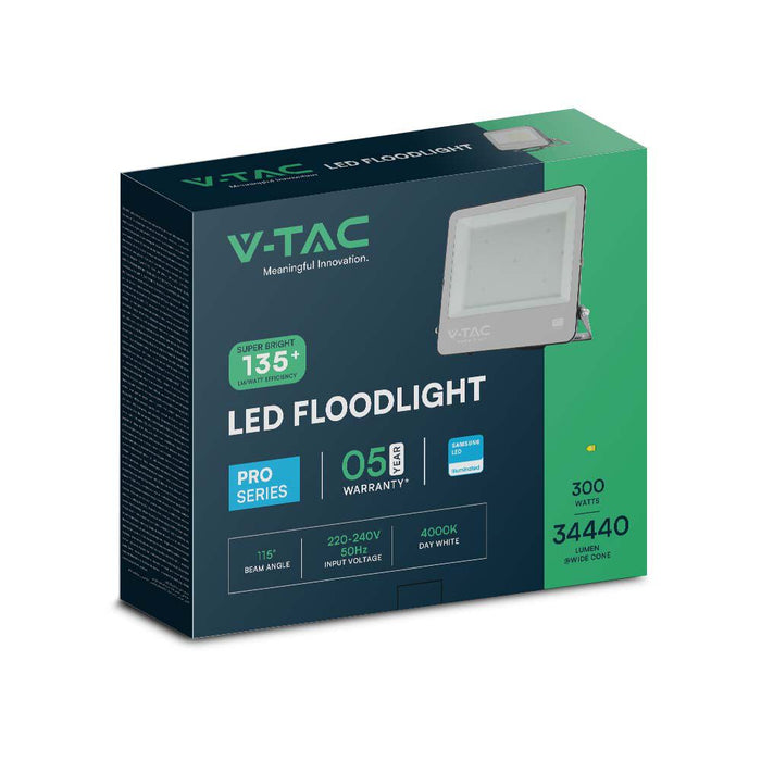 (Lot de 2) Projecteur LED SMD 300W VT-44003 avec puce Samsung, 1m de câble, 4000K, corps noir et verre gris 135LM/W