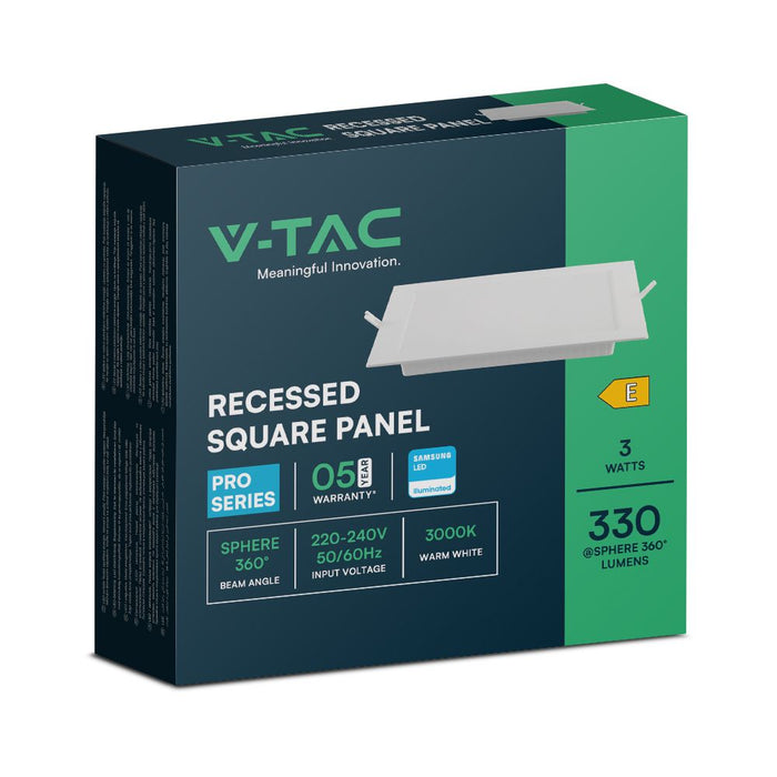 (Lot de 100) Panneau encastré rétroéclairé 3W VT-61003 avec puce Samsung 4000K carré