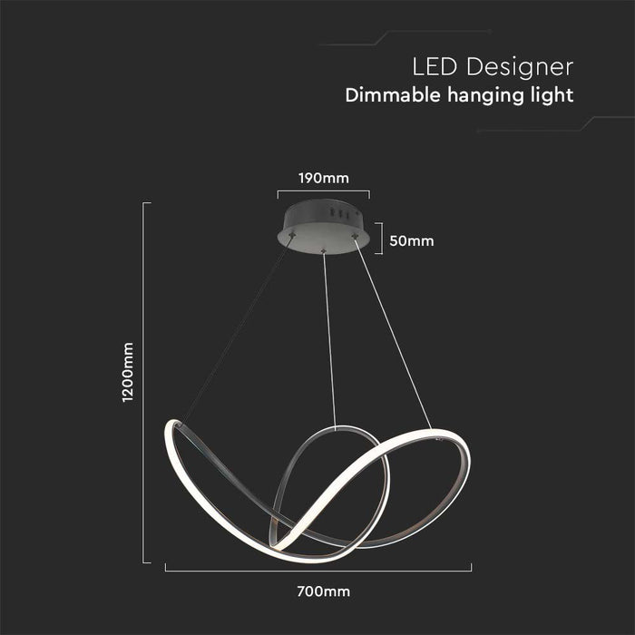 Suspension LED Décorative VT-7919 49W D:70xH120CM 3000K Corps Noir