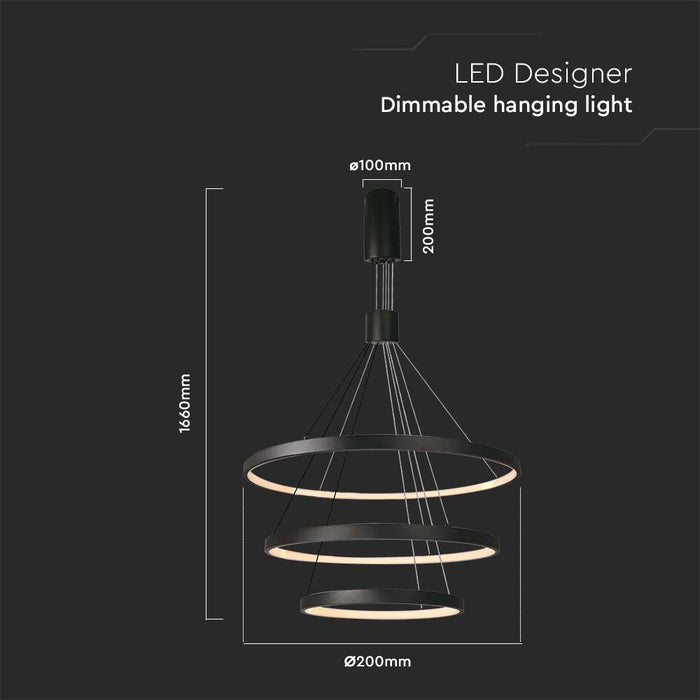 Suspension LED décorative VT-7924 46W D:40xD:60xD:80xH150CM 3000K Corps Noir