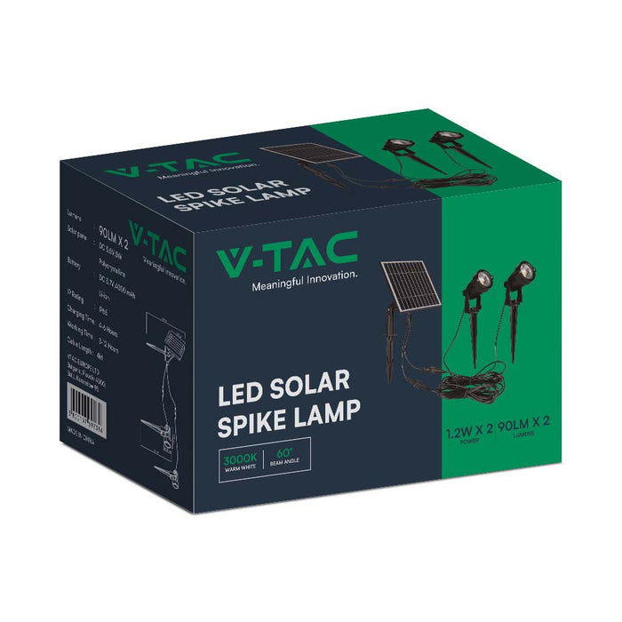 (Lot de 20) Luminaire LED Solaire à Pic 2x1.2W 3000K Corps Noir IP65