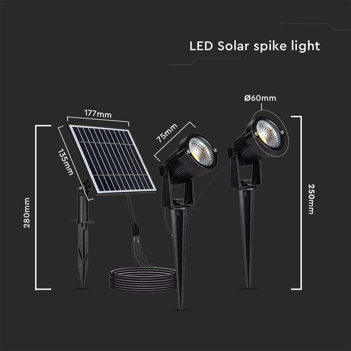(Lot de 20) Luminaire LED Solaire à Pic 2x1.2W 3000K Corps Noir IP65