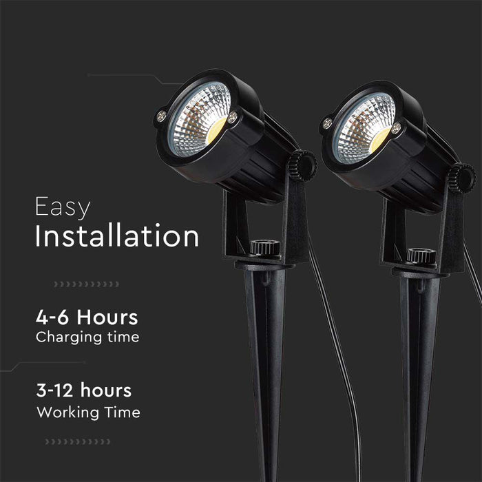 (Lot de 20) Luminaire LED Solaire à Pic 2x1.2W 3000K Corps Noir IP65