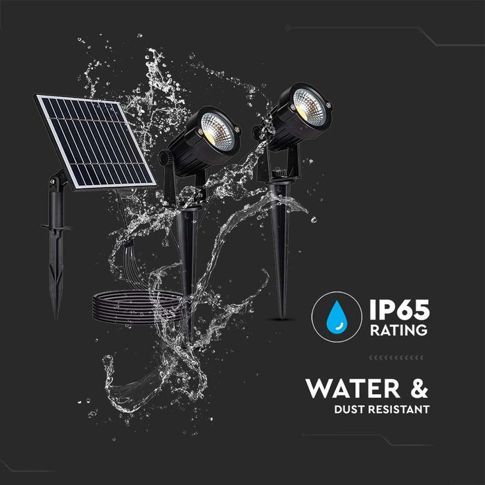 (Lot de 20) Luminaire LED Solaire à Pic 2x1.2W 3000K Corps Noir IP65
