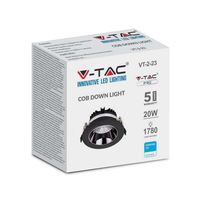 (Lot de 20) Downlight LED Réflecteur COB 20W puce Samsung 6400K Noir