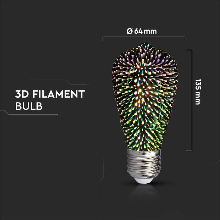 (Lot de 100) Ampoule LED à filament 3D ST64 3W 3000K E27