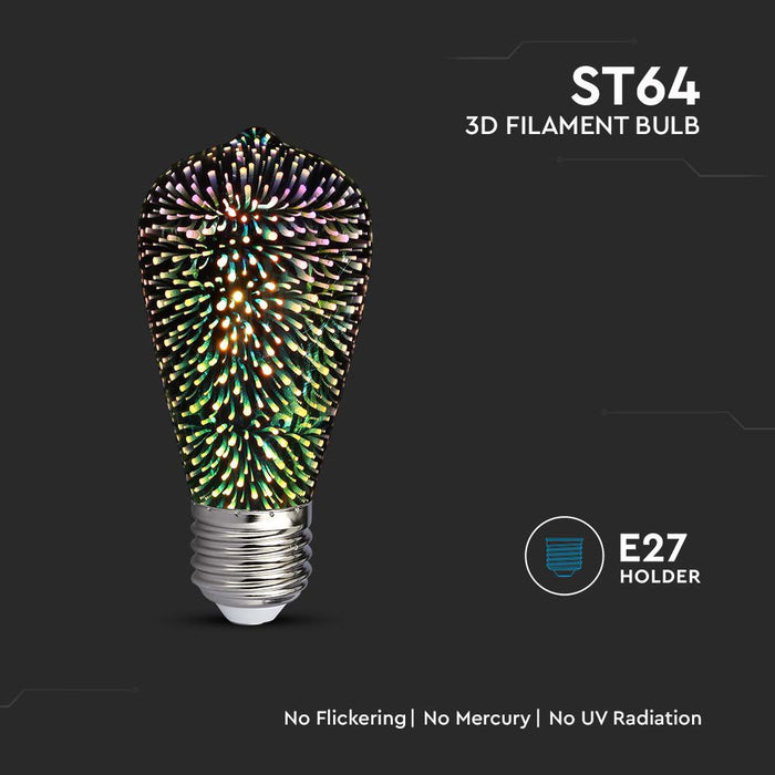 (Lot de 100) Ampoule LED à filament 3D ST64 3W 3000K E27