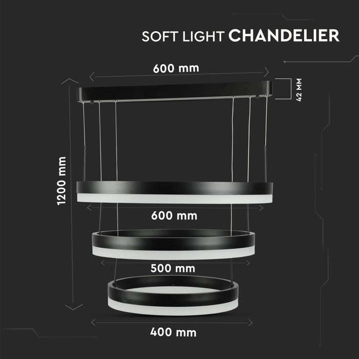 Chandelier LED 86W Lumière Douce 3000K Dimmable Noir