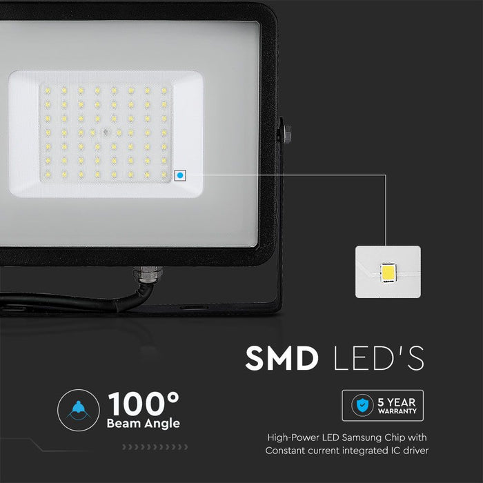 (Lot de 8) Projecteur LED 50W SMD VT-50 avec puce Samsung 4000K corps noir