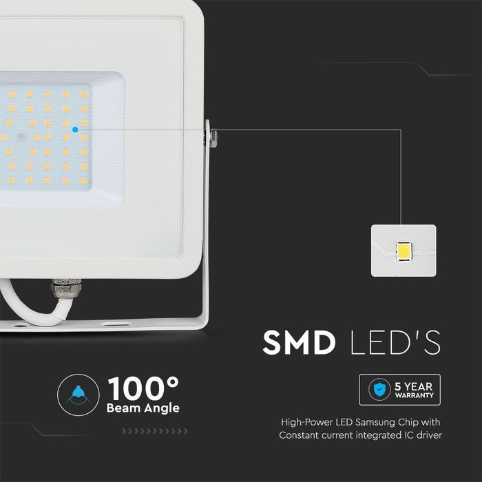 (Lot de 8) Projecteur LED 50W SMD VT-50 avec puce Samsung 4000K Corps Blanc