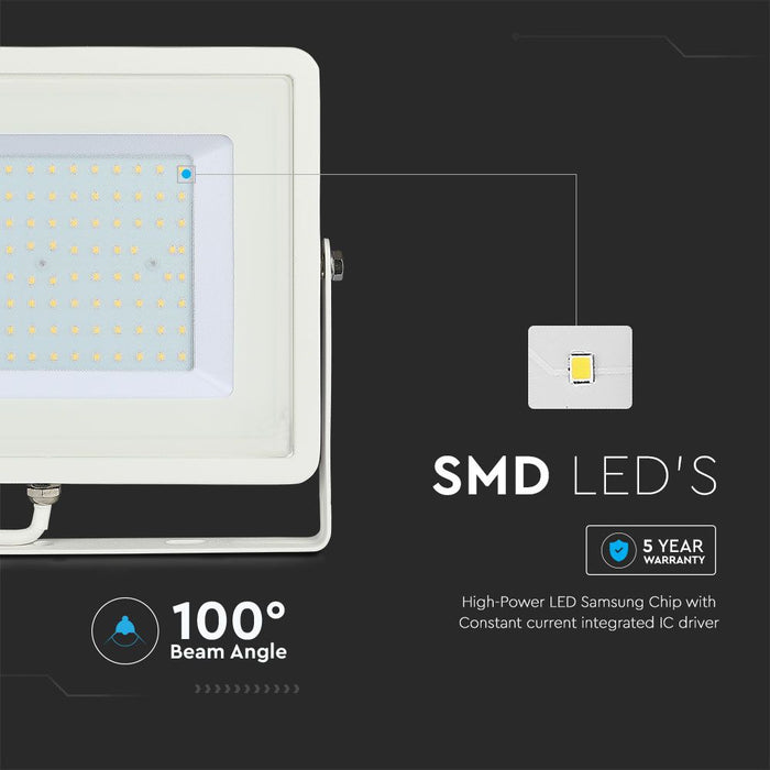 (Lot de 4) Projecteur LED SMD VT-100 100W avec puce Samsung 6500K Corps Blanc