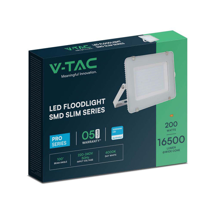 (Lot de 2) Projecteur LED SMD VT-200 200W avec puce Samsung 4000K Corps Blanc