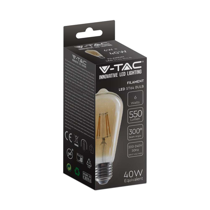 (Lot de 10) Ampoule LED filament ST64 6W avec couverture ambrée 2200K E27