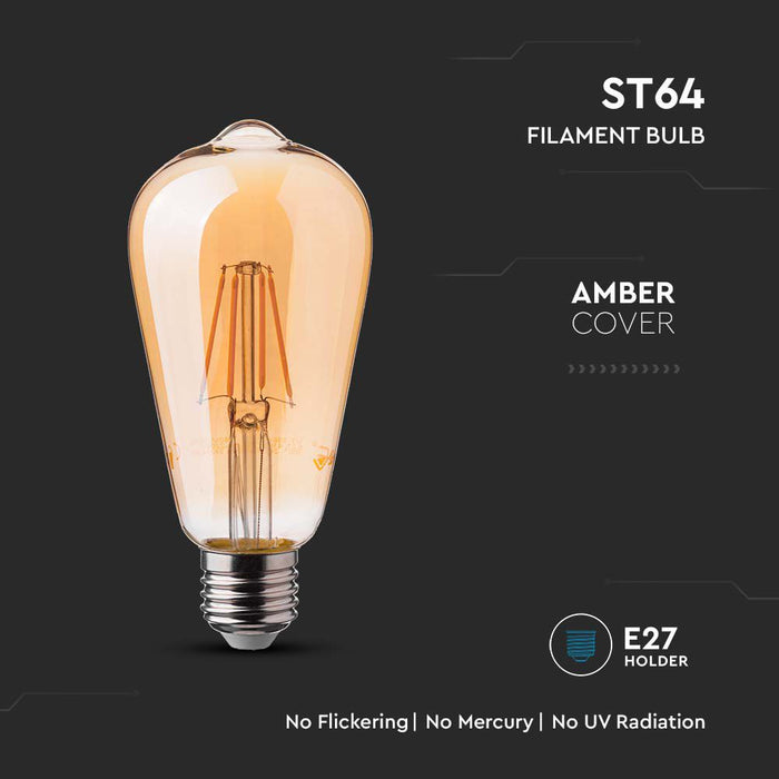 (Lot de 10) Ampoule LED filament ST64 6W avec couverture ambrée 2200K E27
