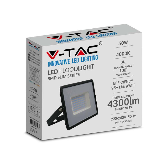 (Lot de 10) Projecteur LED SMD VT-4051 50W 6500K Corps Noir