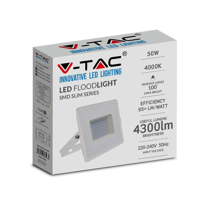 (Lot de 10) Projecteur LED SMD 50W VT-4051 Corps Blanc 6500K