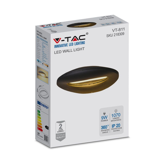 (Lot de 20) Applique Murale LED 9W VT-811 3000K Corps Noir