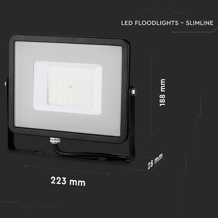 (Lot de 8) Projecteur LED 50W SMD VT-50-1 avec puce Samsung, câble de 1m, 4000K, corps noir et verre gris