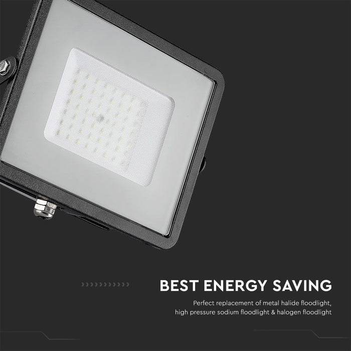 (Lot de 8) Projecteur LED 50W SMD VT-50-1 avec puce Samsung, câble de 1m, 4000K, corps noir et verre gris