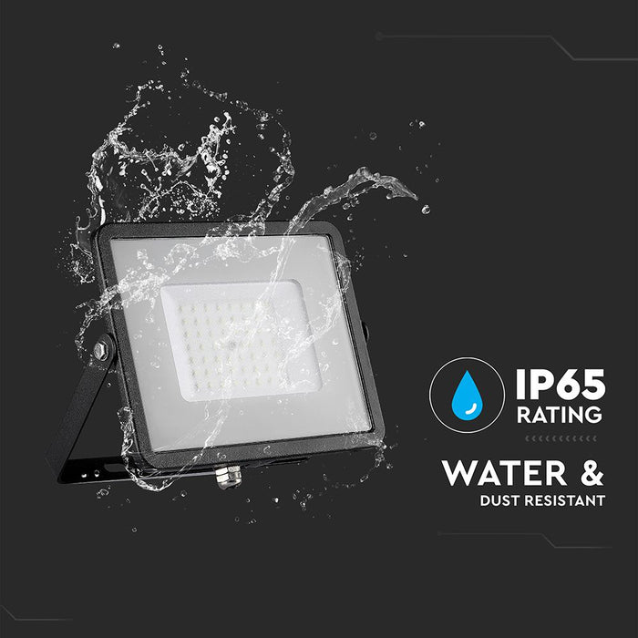 (Lot de 8) Projecteur LED 50W SMD VT-50-1 avec puce Samsung, câble de 1m, 4000K, corps noir et verre gris