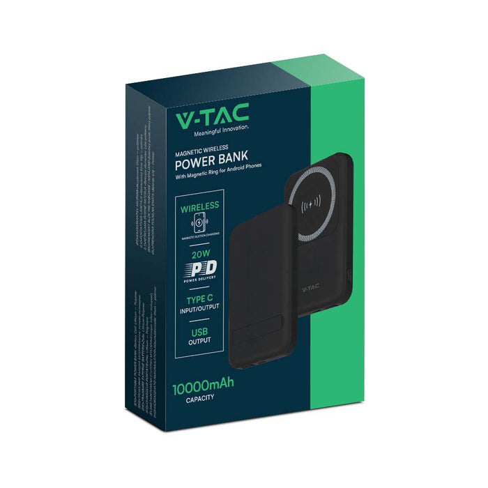 (Lot de 40) Batterie Externe Magnétique sans Fil 10000mAh avec Anneau Métallique - Noir