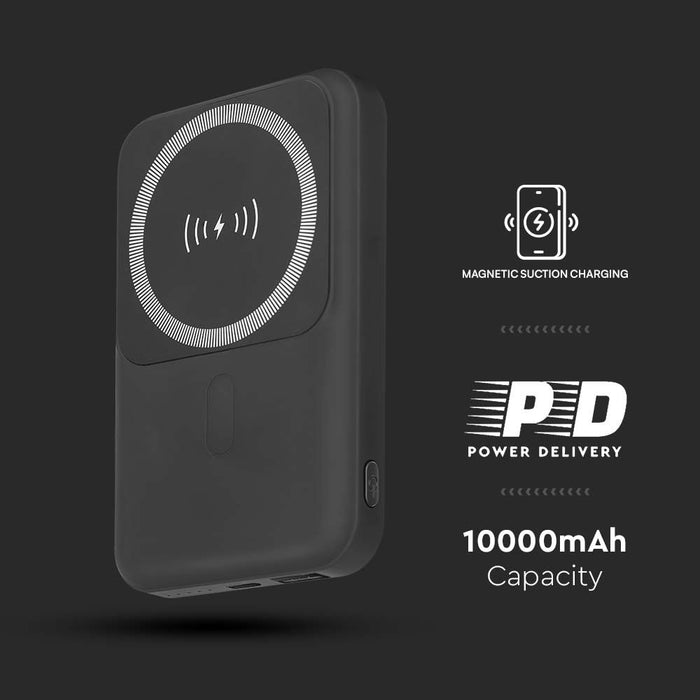 (Lot de 40) Batterie Externe Magnétique sans Fil 10000mAh avec Anneau Métallique - Noir