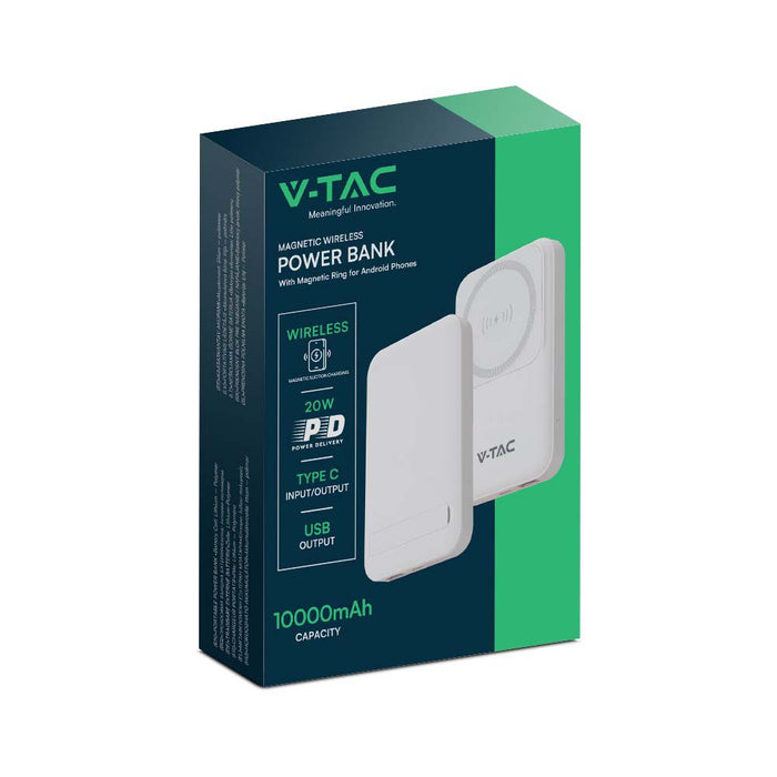 (Lot de 40) Batterie Externe Magnétique sans Fil 10000mAh avec Anneau Métallique - Blanc