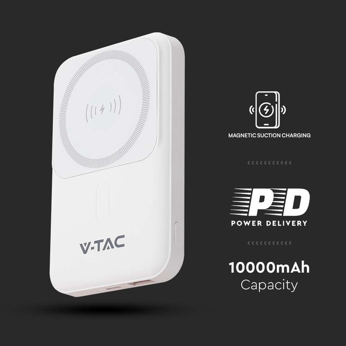 (Lot de 40) Batterie Externe Magnétique sans Fil 10000mAh avec Anneau Métallique - Blanc