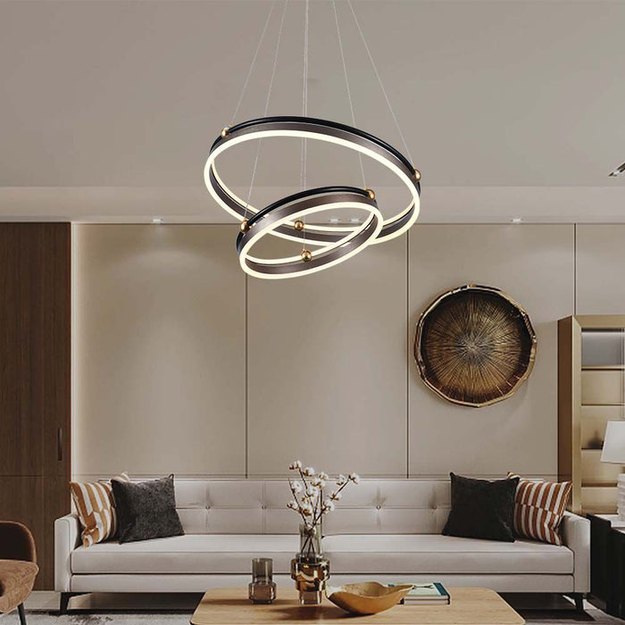 (Lot de 10) Suspension LED 50W Double Anneau 3000K Corps Café