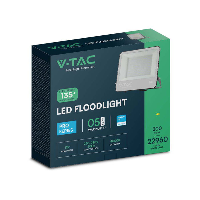 (Lot de 4) Projecteur LED 100W VT-44101 Samsung Chip 1M Fil 6500K Corps Noir Verre Gris 135LM/W