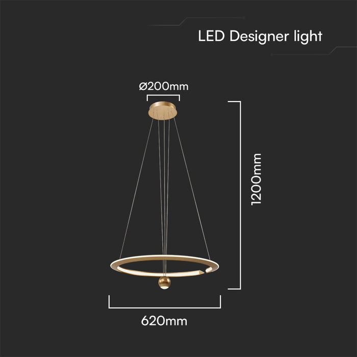 Lampe LED Suspendue 45W VT-10126 620x1200mm Réglable 3000K Or Brossé
