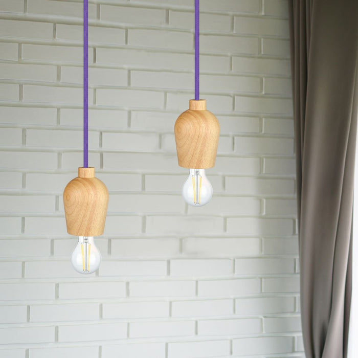 (Lot de 50) Suspension LED en bois E27 - Câble violet