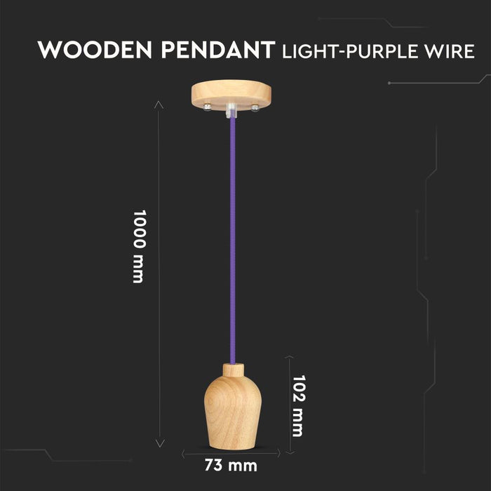 (Lot de 50) Suspension LED en bois E27 - Câble violet