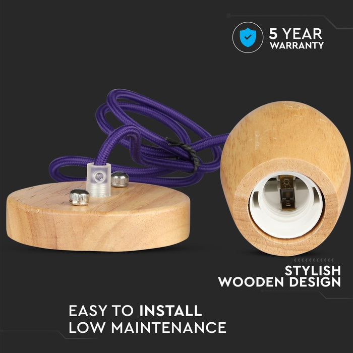 (Lot de 50) Suspension LED en bois E27 - Câble violet