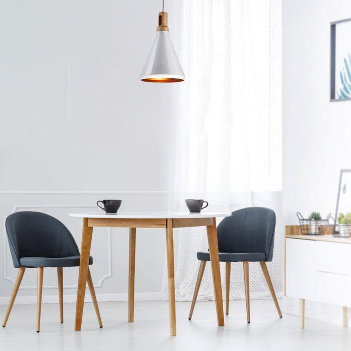 (Lot de 8) Suspension en fer avec abat-jour en bois blanc - E27
