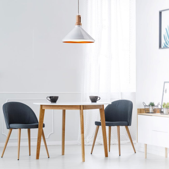 (Lot de 8) Suspension en Fer avec Abat-jour en Bois Blanc - E27